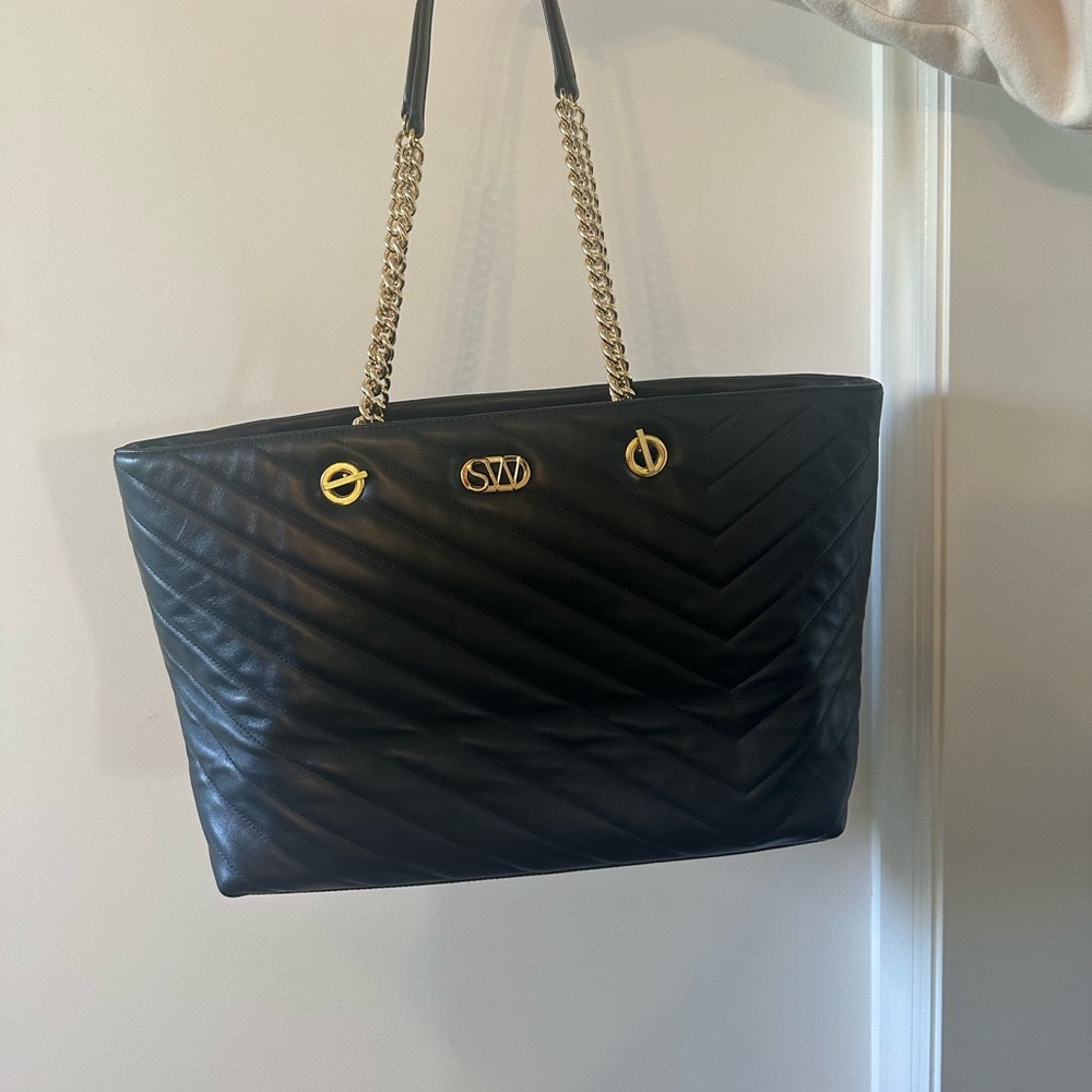 Stuart Weitzman Janine Nappa Leather Black Shoulder Bag Tote